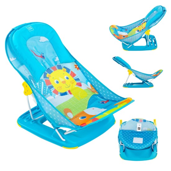 Mee Mee Newborn Baby Bather | Bath Chair for Newborns and Infants 0-12 Months | Foldable | 3 Position Adjustable chair | Anti Skid Base | Washable Soft Mesh Seat | for Babies Upto 5Kg (Blue)