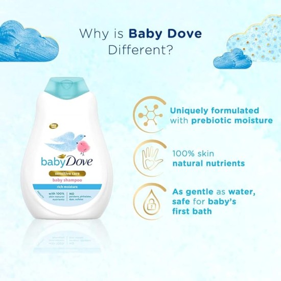 Baby Dove Shampoo 400 ml, Mild No Tears Rich Moisture Baby Shampoo for kids, Gentle Care for Baby's Soft Hair - No Sulphates No Paraben shampoo Visit the Baby Dove Store