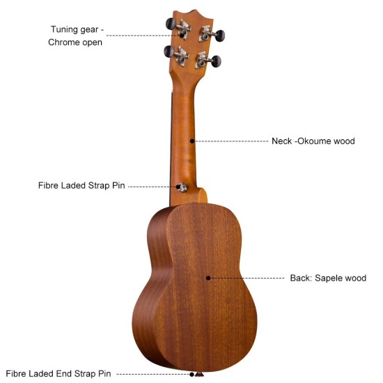 Juarez JRZ21UK 21" Soprano Ukulele Kit, AQUILA Strings, Sapele Body, Rosewood Fingerboard, Matte Finish, with Bag and Picks, Natural