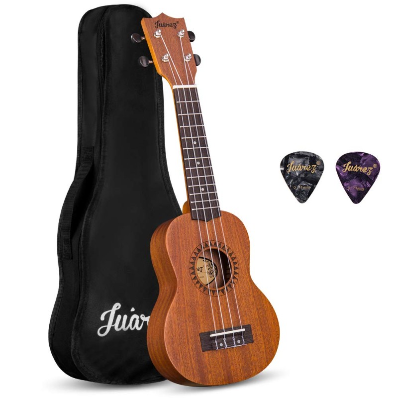 Juarez JRZ21UK 21" Soprano Ukulele Kit, AQUILA Strings, Sapele Body, Rosewood Fingerboard, Matte Finish, with Bag and Picks, Natural Juarez JRZ21UK 21" Soprano Ukulele Kit, AQUILA Strings, Sapele Body, Rosewood Fingerboard, Matte Finish, with Bag and Picks, Natural