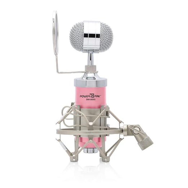 Powerpak BM 8000 Pink Condenser Sound Studio Recording Broadcasting Microphone+Pop Filter+Shock Mount (Requires Phantom Power or Sound Card) Powerpak BM 8000 Pink Condenser Sound Studio Recording Broadcasting Microphone+Pop Filter+Shock Mount (Requires Phantom Power or Sound Card)