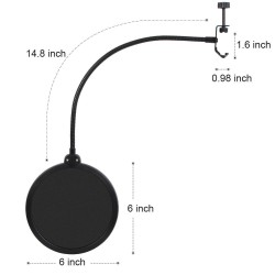 Juârez PF-100 6-inch Studio Microphone Pop Filter Shield Mask, Double Mesh Wind Screen with 360° Flexible Gooseneck and Quick Mount or Release Clamp for Recording, Singing and Broadcast Studio