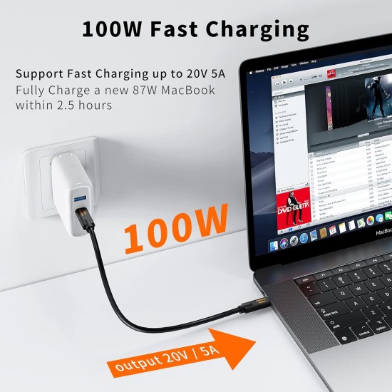 CableCreation USB C to USB C Fast Charging Cable 5A/100W 1FT, USB3.2 Gen2 USB3.1 C to C Cable, 10Gbps USB Type C Data Cable Support 4K Video Compatible with Oculus Quest Link, MacBook Pro, Samsung