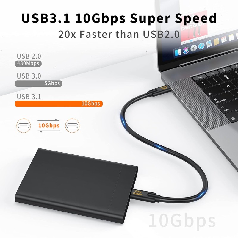 CableCreation USB C to USB C Fast Charging Cable 5A/100W 1FT, USB3.2 Gen2 USB3.1 C to C Cable, 10Gbps USB Type C Data Cable Support 4K Video Compatible with Oculus Quest Link, MacBook Pro, Samsung CableCreation USB C to USB C Fast Charging Cable 5A/100W 1FT, USB3.2 Gen2 USB3.1 C to C Cable, 10Gbps USB Type C Data Cable Support 4K Video Compatible with Oculus Quest Link, MacBook Pro, Samsung