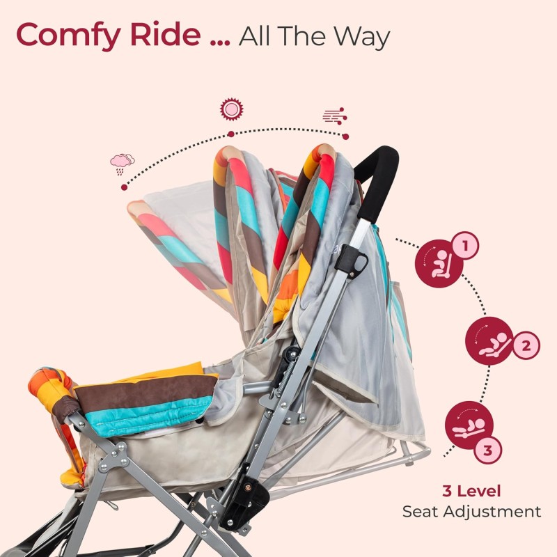 LuvLap Sunshine Baby Stroller/Pram for 0 to 3 Years, New Born/Toddler/Kid, 5 Point Safety Harness, Adjustable backrest, 360� Swivel Wheel, Large Storage Basket, Reversible Handlebar (Stripes) LuvLap Sunshine Baby Stroller/Pram for 0 to 3 Years, New Born/Toddler/Kid, 5 Point Safety Harness, Adjustable backrest, 360� Swivel Wheel, Large Storage Basket, Reversible Handlebar (Stripes)