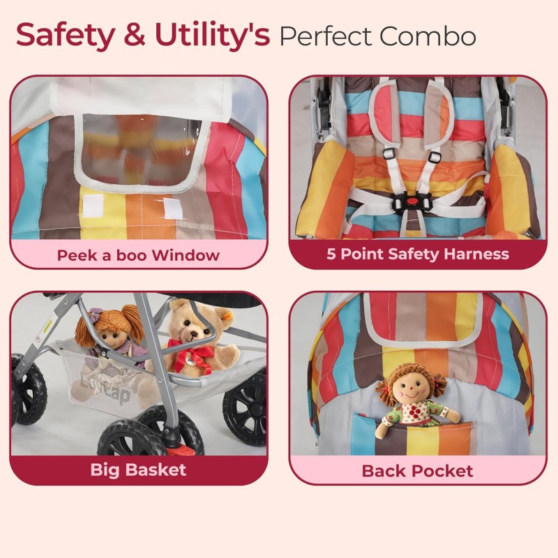 LuvLap Sunshine Baby Stroller/Pram for 0 to 3 Years, New Born/Toddler/Kid, 5 Point Safety Harness, Adjustable backrest, 360� Swivel Wheel, Large Storage Basket, Reversible Handlebar (Stripes) LuvLap Sunshine Baby Stroller/Pram for 0 to 3 Years, New Born/Toddler/Kid, 5 Point Safety Harness, Adjustable backrest, 360� Swivel Wheel, Large Storage Basket, Reversible Handlebar (Stripes)