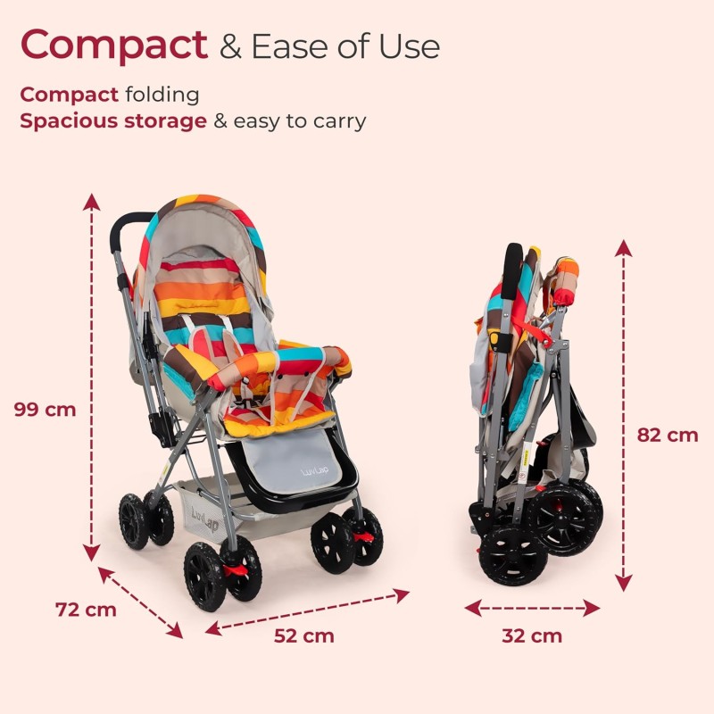 LuvLap Sunshine Baby Stroller/Pram for 0 to 3 Years, New Born/Toddler/Kid, 5 Point Safety Harness, Adjustable backrest, 360� Swivel Wheel, Large Storage Basket, Reversible Handlebar (Stripes) LuvLap Sunshine Baby Stroller/Pram for 0 to 3 Years, New Born/Toddler/Kid, 5 Point Safety Harness, Adjustable backrest, 360� Swivel Wheel, Large Storage Basket, Reversible Handlebar (Stripes)