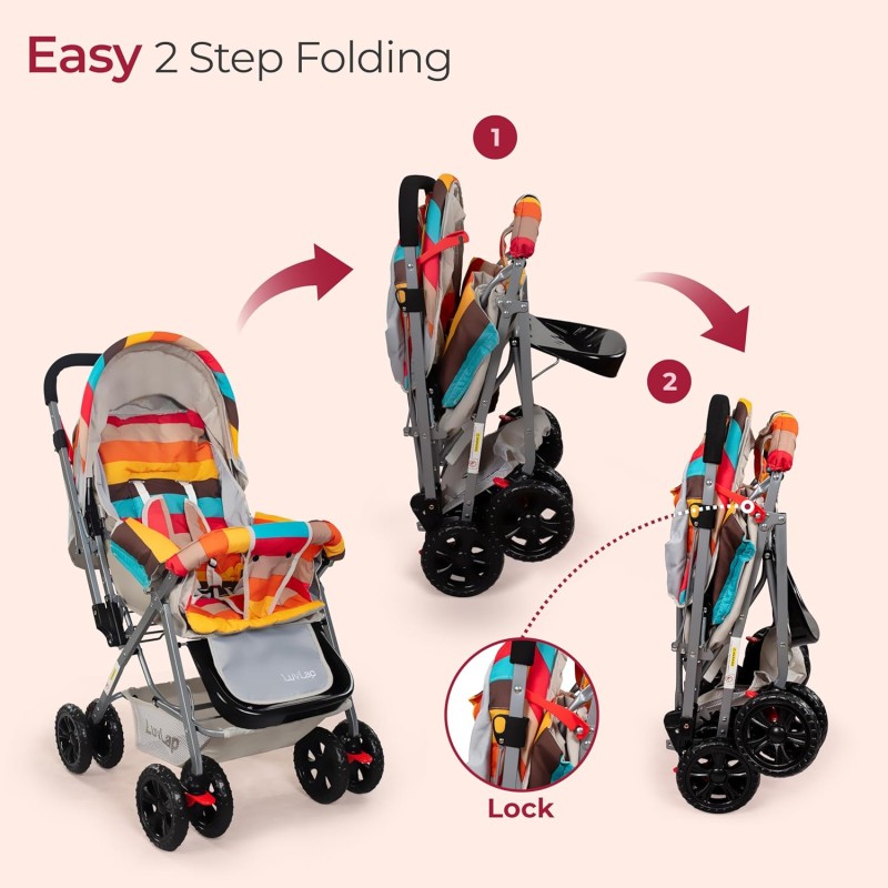 LuvLap Sunshine Baby Stroller/Pram for 0 to 3 Years, New Born/Toddler/Kid, 5 Point Safety Harness, Adjustable backrest, 360� Swivel Wheel, Large Storage Basket, Reversible Handlebar (Stripes) LuvLap Sunshine Baby Stroller/Pram for 0 to 3 Years, New Born/Toddler/Kid, 5 Point Safety Harness, Adjustable backrest, 360� Swivel Wheel, Large Storage Basket, Reversible Handlebar (Stripes)