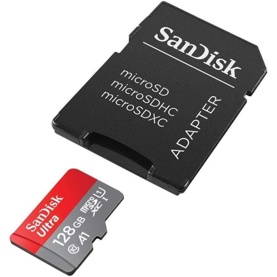 SanDisk 128GB Ultra MicroSDXC UHS-I Memory Card with Adapter - 100MB/s, C10, U1, Full HD, A1, Micro SD Card - SDSQUAR-128G-GN6MA