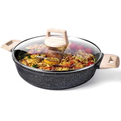 CAROTE 28cm/3.8L Non Stick Kadai, Induction Kadai, Granite Stone Kadhai with Lid Deep Frying Pan, Biryani Pot