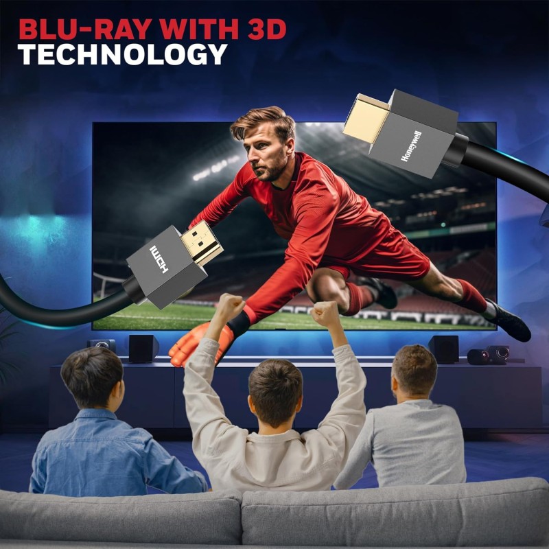 (Refurbished) Honeywell HDMI Cable v2.0 with Ethernet, 3D/4K@60Hz Ultra HD Resolution, 2 Mtr, 18 GBPS Transmission Speed, High-Speed, Compatible with all HDMI Devices Laptop Desktop TV Set-top Box Gaming Console