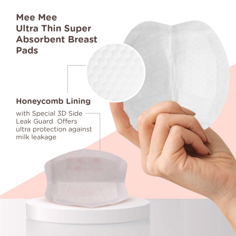 Mee Mee Disposable Nursing Breast Pads 48 Pcs | Ultra Thin Honeycomb Nursing Breast Pads with Leak Guard | Super Absorbent, Soft Cotton Maternity Pads | Compact & Discreet