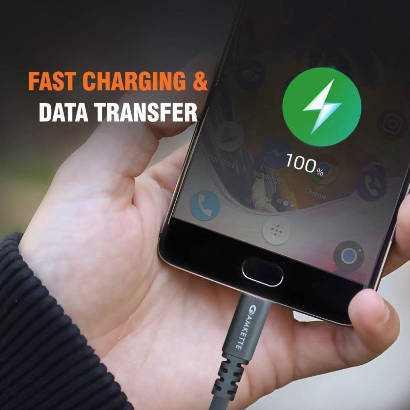 Amkette Charge Pro Type C Extra Tough Flat Fast Charging Cable for Smartphone, Charging Adapter - 4.92 Feet (1.5 Meters - Space Grey) Amkette Charge Pro Type C Extra Tough Flat Fast Charging Cable for Smartphone, Charging Adapter - 4.92 Feet (1.5 Meters - Space Grey)