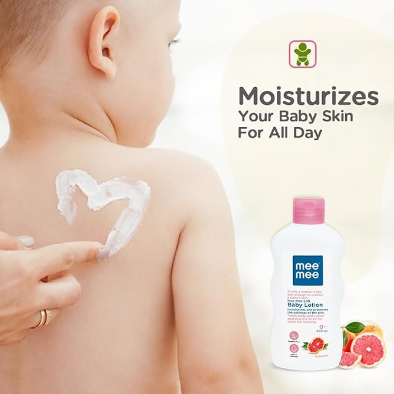 Mee Mee Moisturizing Baby Lotion 400ml for Face & Body | Chamomile & Grapefruit Extracts | For All Skin Types, For Newborns/Kids | For 24Hrs Moisturization | Hypoallergenic, Balanced pH Mee Mee Moisturizing Baby Lotion 400ml for Face & Body | Chamomile & Grapefruit Extracts | For All Skin Types, For Newborns/Kids | For 24Hrs Moisturization | Hypoallergenic, Balanced pH