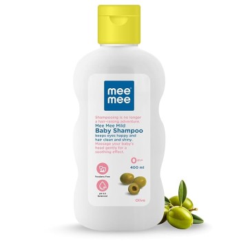 Mee Mee Gentle Baby Shampoo 400ml | For Daily Moisturizing Enriched with Olive Extracts | Tear-Free Formula Nourishes, Soothes, & Protects Sensitive Skin | Hypoallergenic, Sulfate and Paraben-Free | Skin Friendly PH