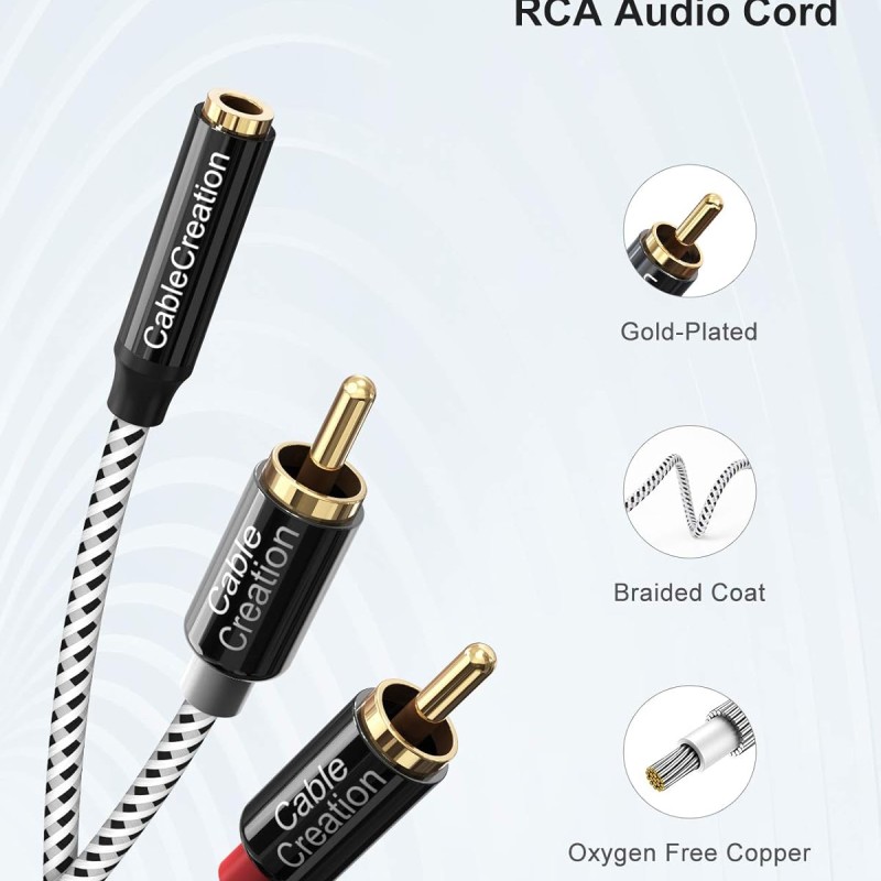 CableCreation 3.5mm to RCA Cable, 20CM 3.5mm Female to 2RCA Male Stereo Audio Cable Gold Plated for TV,Smartphones, MP3, Tablets, Speakers,Home Theater,0.75FT