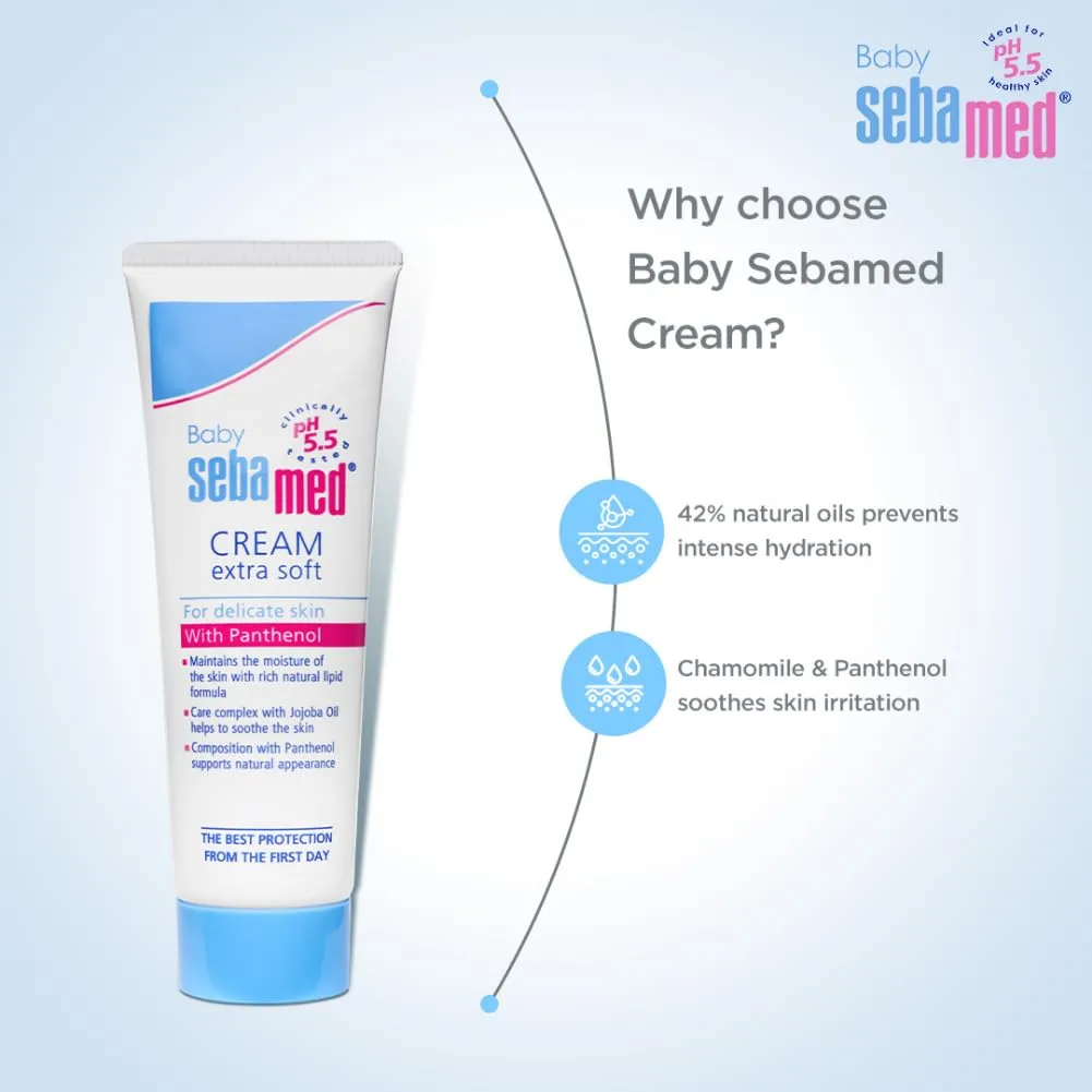 Sebamed Baby Cream Extra Soft 50m|Ph Panthenol and Jojoba  Oil|Clinically tested| ECARF Approved