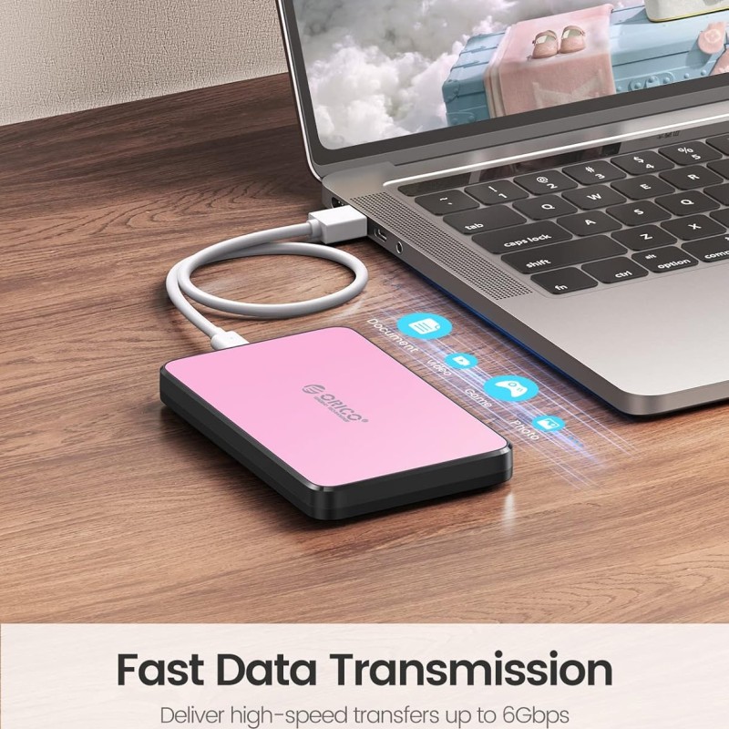 ORICO 2.5 Inch Hard Drive Enclosure USB C, 6Gbps USB 3.1 Gen 1 External SATA Drive Case for 2.5inch 9.5mm 7mm SSD HDD Up to 6TB, Tool Free, with 4 Colors to Choose, Support UASP (2588C3, Pink)