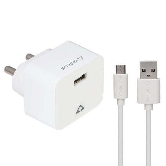 Stuffcool Charge it Kit 1A USB Wall Charger/Travel Charger with Wall Adapter and 1M Micro USB Cable for Android Smartphones - White