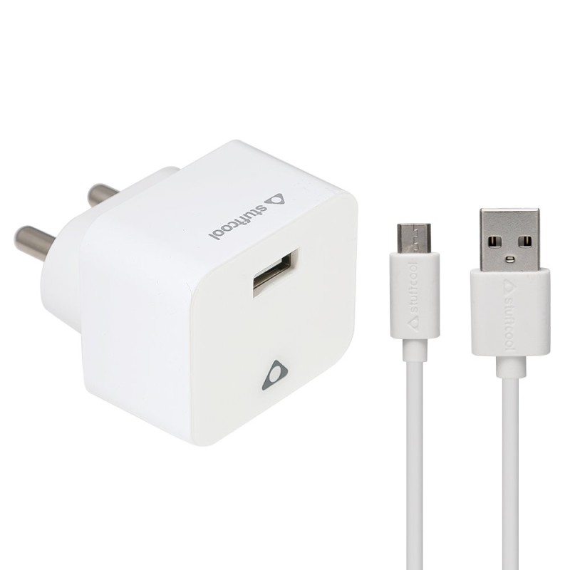 Stuffcool Charge it Kit 1A USB Wall Charger/Travel Charger with Wall Adapter and 1M Micro USB Cable for Android Smartphones - White Stuffcool Charge it Kit 1A USB Wall Charger/Travel Charger with Wall Adapter and 1M Micro USB Cable for Android Smartphones - White
