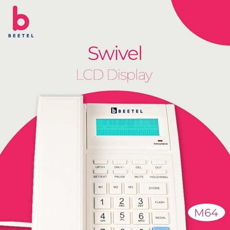 Beetel M64 Landline Phone with 16 Digit and LCD Display, 2-Way Adjustable Speaker Phone, 99 Incoming and 18 Outgoing Call Memory,3 One-Touch Memory,TEC Certified (M64)(Warm Grey)