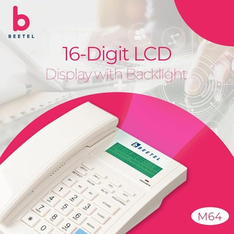 Beetel M64 Landline Phone with 16 Digit and LCD Display, 2-Way Adjustable Speaker Phone, 99 Incoming and 18 Outgoing Call Memory,3 One-Touch Memory,TEC Certified (M64)(Warm Grey)