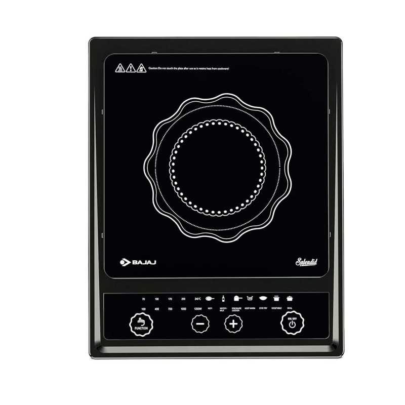 Bajaj Splendid 1200W Induction Glass Ceramic Cooktop with Pan Sensor and Voltage Pro Technology, Black