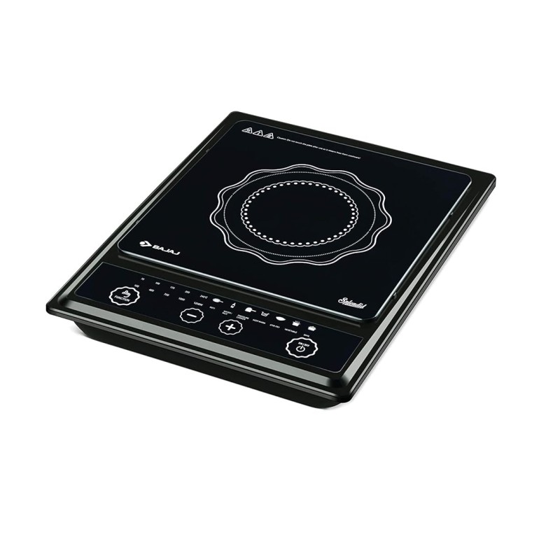 Bajaj Splendid 1200W Induction Glass Ceramic Cooktop with Pan Sensor and Voltage Pro Technology, Black