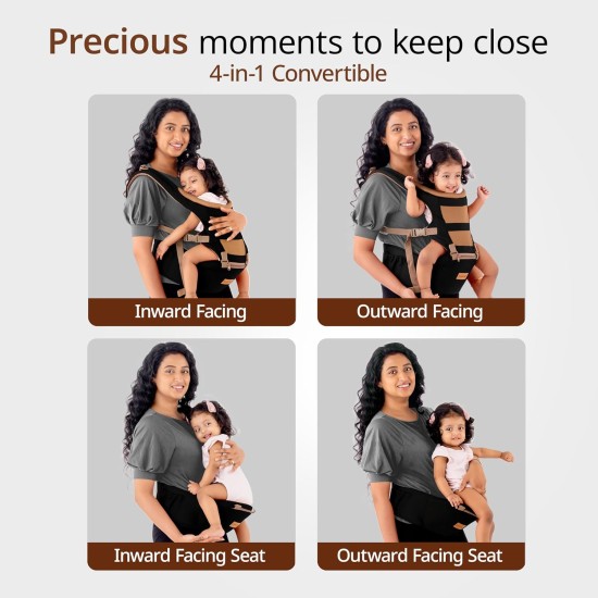 LuvLap Royal Hip Seat Baby Carrier with 4 Carry Positions, Baby Carrier with Hip seat for 6 to 24 Months Baby, Adjustable New-Born to Toddler Carrier, Max Weight Up to 15 Kgs (Black)