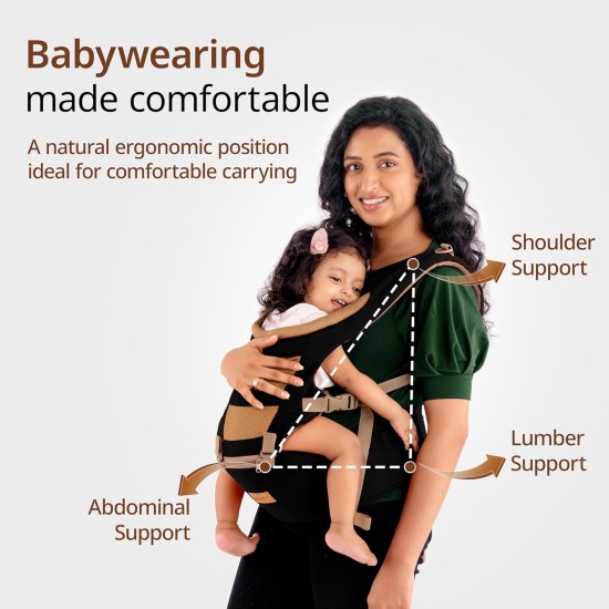 LuvLap Royal Hip Seat Baby Carrier with 4 Carry Positions, Baby Carrier with Hip seat for 6 to 24 Months Baby, Adjustable New-Born to Toddler Carrier, Max Weight Up to 15 Kgs (Black)