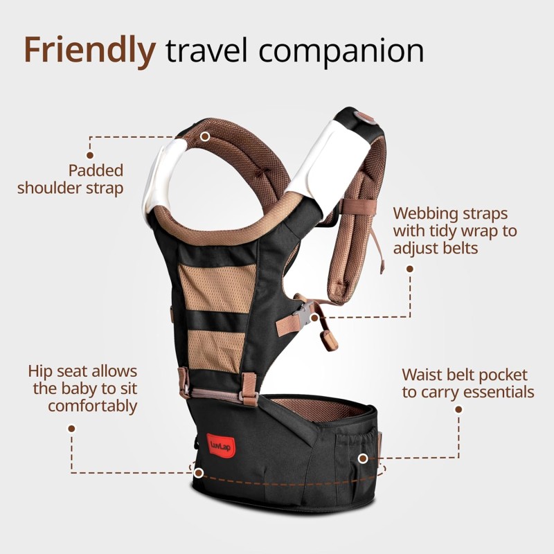 LuvLap Royal Hip Seat Baby Carrier with 4 Carry Positions, Baby Carrier with Hip seat for 6 to 24 Months Baby, Adjustable New-Born to Toddler Carrier, Max Weight Up to 15 Kgs (Black) LuvLap Royal Hip Seat Baby Carrier with 4 Carry Positions, Baby Carrier with Hip seat for 6 to 24 Months Baby, Adjustable New-Born to Toddler Carrier, Max Weight Up to 15 Kgs (Black)