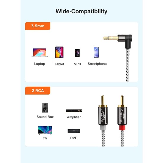 CableCreation 3.5mm to RCA Cable, 3 Feet Angle 3.5mm Male to 2RCA Male Auxiliary Stereo Audio Y Splitter Gold-Plated for Smartphones, MP3, Tablets, Speakers,Home Theater,HDTV,0.9M