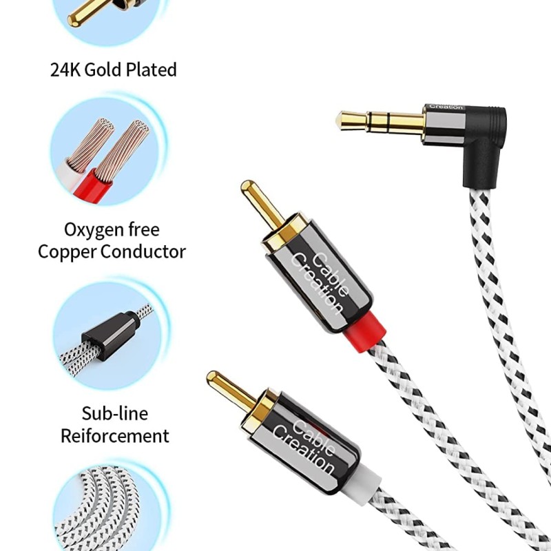CableCreation 3.5mm to RCA Cable, 3 Feet Angle 3.5mm Male to 2RCA Male Auxiliary Stereo Audio Y Splitter Gold-Plated for Smartphones, MP3, Tablets, Speakers,Home Theater,HDTV,0.9M
