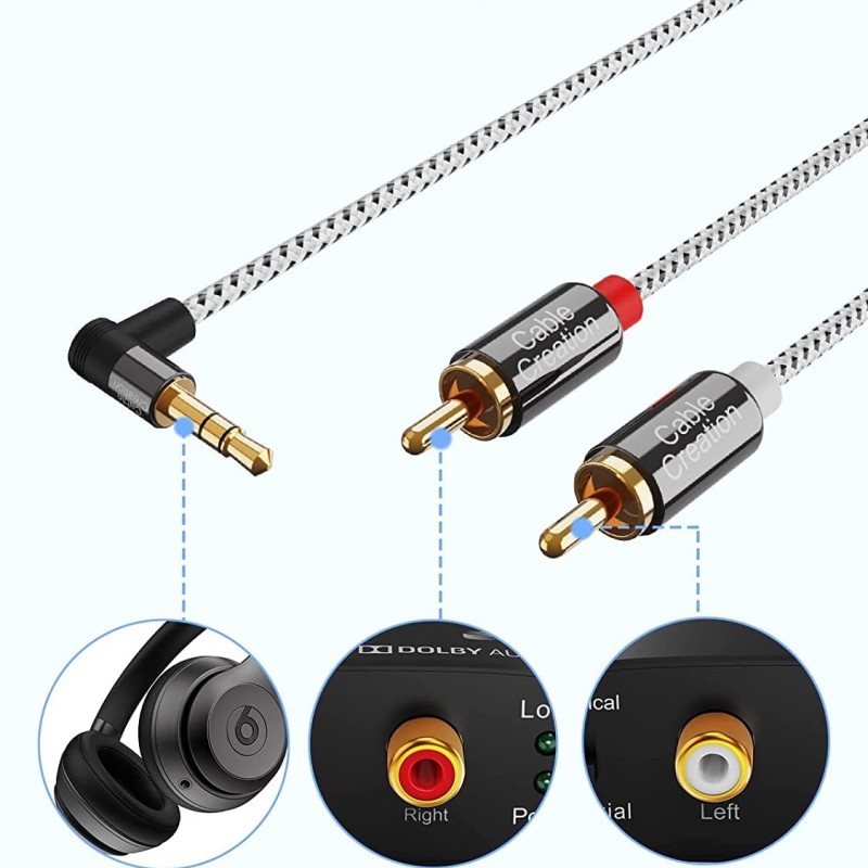 CableCreation 3.5mm to RCA Cable, 3 Feet Angle 3.5mm Male to 2RCA Male Auxiliary Stereo Audio Y Splitter Gold-Plated for Smartphones, MP3, Tablets, Speakers,Home Theater,HDTV,0.9M