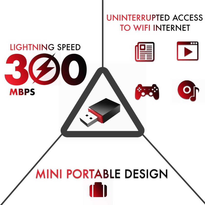 Tenda U3 WiFi Dongle 300Mbps USB Wireless Adapter, 2.4GHz, 2 Internal Antennas, USB 2.0, WPS, Soft AP Mode, Supports Windows 10/8.1/8/7 / XP, Mac OS 10.7~10.12, Linux (Black)