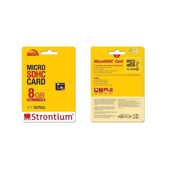 Strontium MicroSD Class 10-8GB Memory Card (Black)