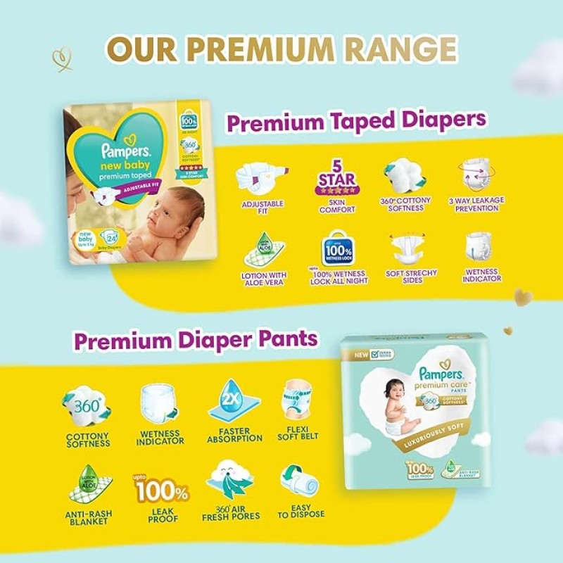 Pampers Active Baby Tape Style Baby Diapers, Newborn/Extra Small (NB/XS) Size, 72 Count, Adjustable Fit with 5 star skin protection, Up to 5kg Diapers
