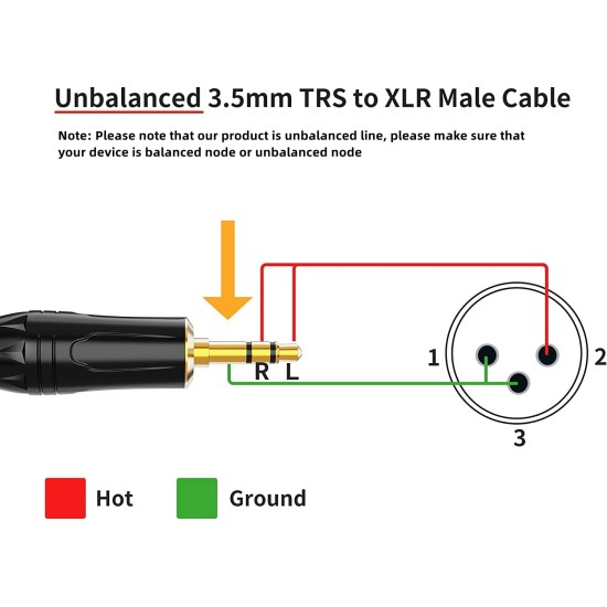 CableCreation 3.5mm to XLR, 6 Feet 3.5mm (1/8 Inch) TRS Stereo Male to XLR Male Cable Compatible with iPhone, iPod, Tablet, Laptop and More, Black