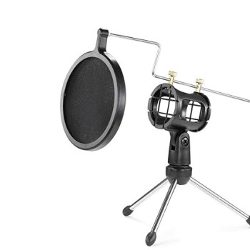 Powerpak F-9 Foldable Desktop Microphone Tripod Stand with Shock Mount Mic Holder (Black)