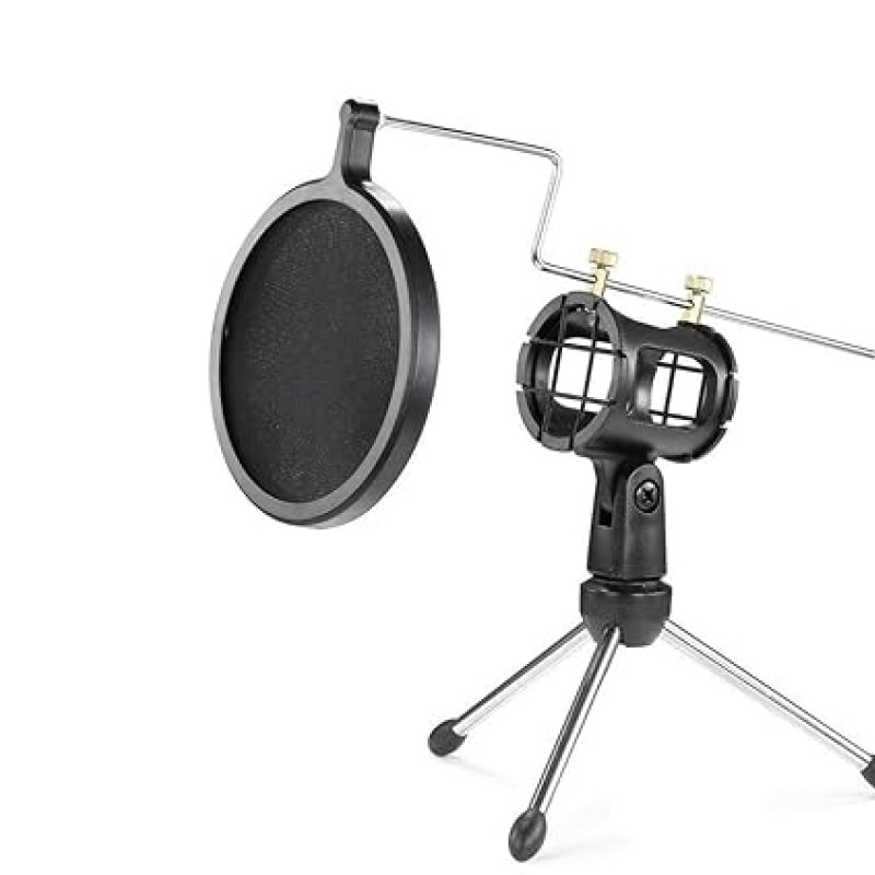 Powerpak F-9 Foldable Desktop Microphone Tripod Stand with Shock Mount Mic Holder (Black)
