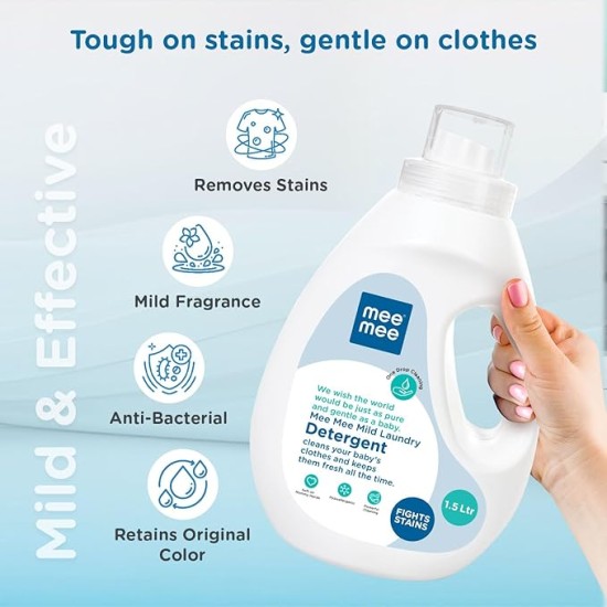 Mee Mee Baby Liquid Detergent 1.5 L | Ph balanced, Free from Harsh Chemicals, Safe for mother's hands & baby's skin | Anti-Bacterial, Removes Stains & Odor with One Drop, Hypoallergenic
