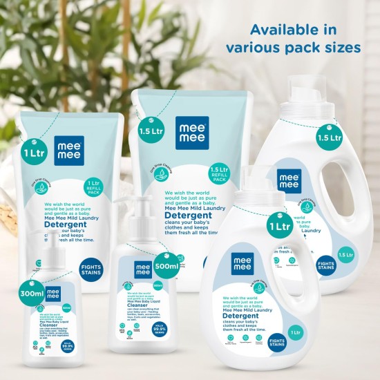 Mee Mee Baby Liquid Detergent 1.5 L | Ph balanced, Free from Harsh Chemicals, Safe for mother's hands & baby's skin | Anti-Bacterial, Removes Stains & Odor with One Drop, Hypoallergenic