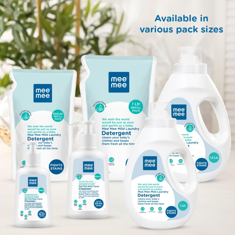Mee Mee Baby Liquid Detergent 1 L | Ph balanced, Free from Harsh Chemicals, Safe for mother's hands & baby's skin | Anti-Bacterial, Removes Stains & Odor with One Drop, Hypoallergenic