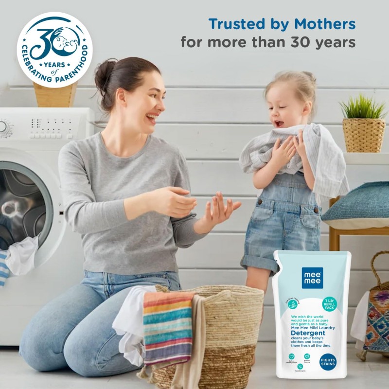 Mee Mee Baby Liquid Detergent 1 L | Ph balanced, Free from Harsh Chemicals, Safe for mother's hands & baby's skin | Anti-Bacterial, Removes Stains & Odor with One Drop, Hypoallergenic