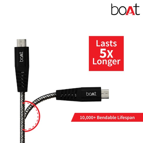 BoAt Rugged V3 Extra Tough Unbreakable Braided Micro Usb Cable 1.5 Meter (Black)