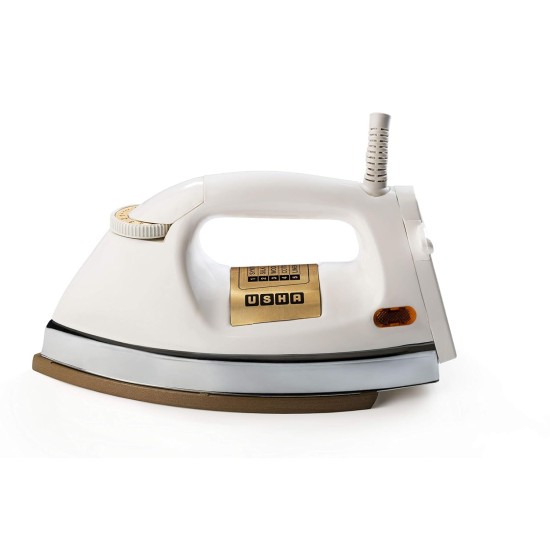 Usha EI 3710 Heavy Weight 1000-Watt Dry Iron with Golden American Heritage Soleplate, 1.75 Kg(White)