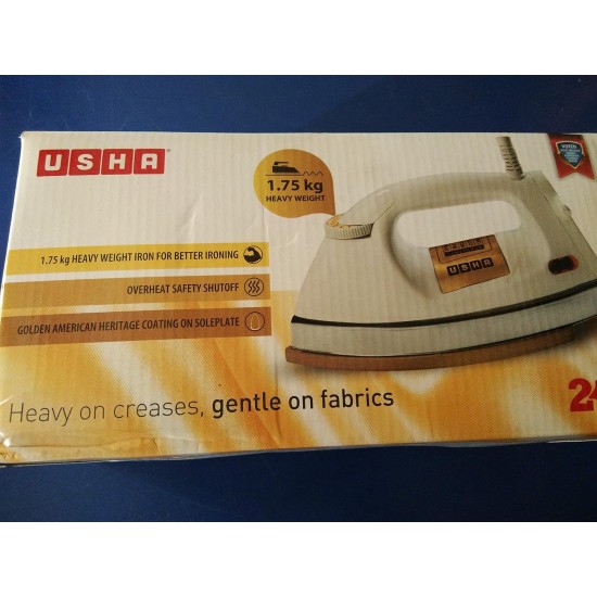 Usha EI 3710 Heavy Weight 1000-Watt Dry Iron with Golden American Heritage Soleplate, 1.75 Kg(White)