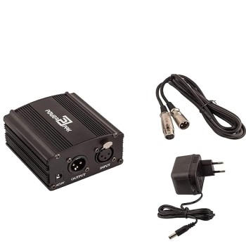 Powerpak 48V Phantom Power Supply 1 Channel for Condenser Microphone Music Recording Equipment (Black)
