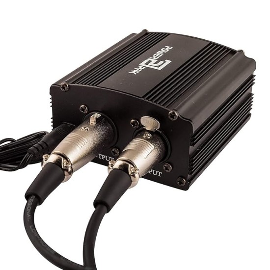 Powerpak 48V Phantom Power Supply 1 Channel for Condenser Microphone Music Recording Equipment (Black)