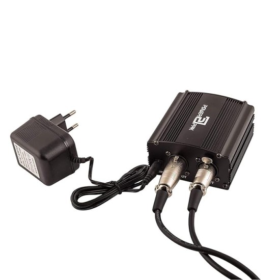 Powerpak 48V Phantom Power Supply 1 Channel for Condenser Microphone Music Recording Equipment (Black)